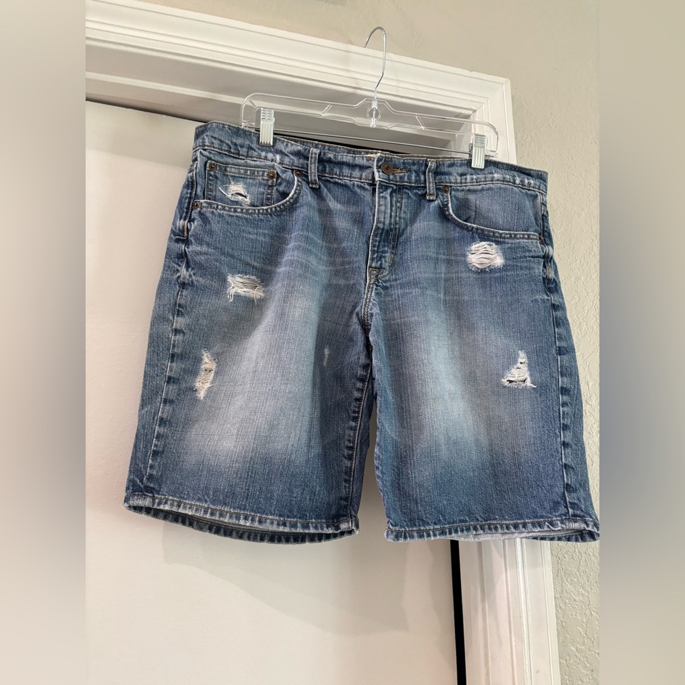 Gap Boyfriend Blue Denim Distressed Jean Shorts - Size 14  Zippered - So Comfy